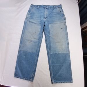 Vintage Carhartt Denim Double Knee Mens 42x32 Blue Carpenter Jeans Distressed